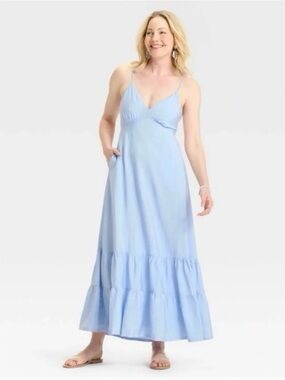 a new day Light Blue V-Neck Spaghetti-Strap Maxi Dress